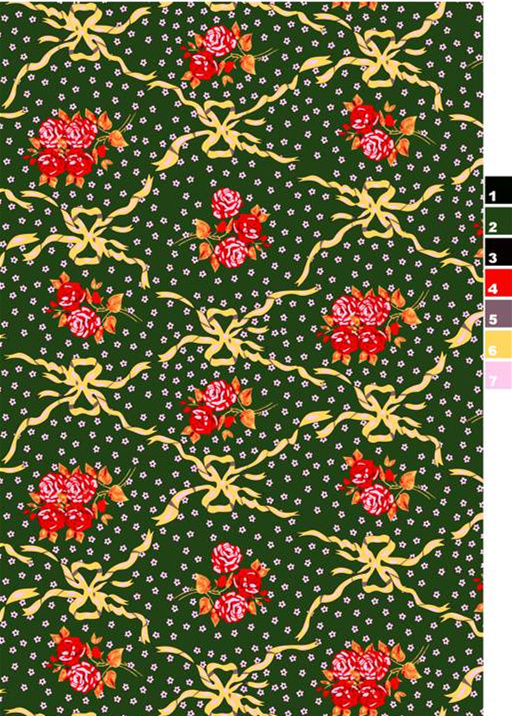 复古玫瑰丝带面料印花素材,适用于服装印花设计与成衣定制