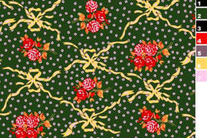 复古玫瑰丝带面料印花素材，适用于服装印花设计与成衣定制