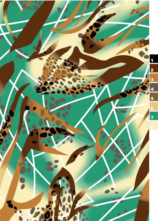 抽象豹纹交织绿意面料印花素材,适用于时尚服装印花设计
