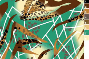 抽象豹纹交织绿意面料印花素材，适用于时尚服装印花设计