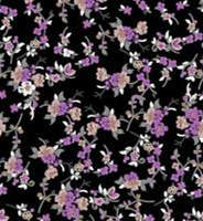 黑底紫粉碎花面料印花素材，适用于女装衬衫与连衣裙服装印花设计