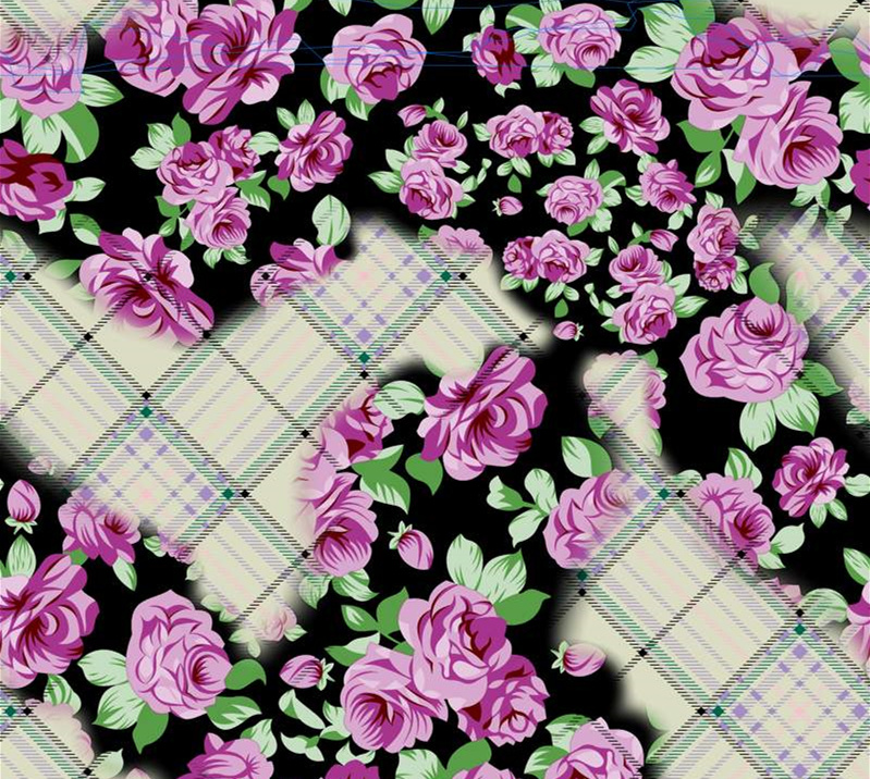 复古紫玫瑰格纹面料印花素材,适用于服装印花设计与数码印染