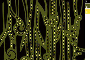 橄榄绿藤蔓缝线风面料印花素材，适用于服装印花设计