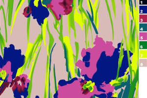 高饱和度鸢尾花面料印花素材，适用于春夏服装印花设计