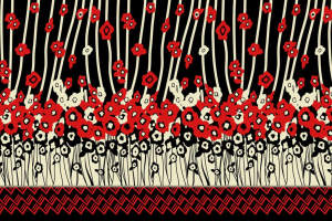 复古红罂粟花田图案面料印花素材，适用于服装印花设计