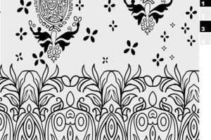 黑白佩斯利花卉边饰面料印花素材，适用于服装印花设计