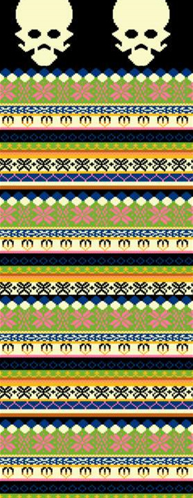 复古像素骷髅与民族风条纹面料印花素材,适用于服装印花设计