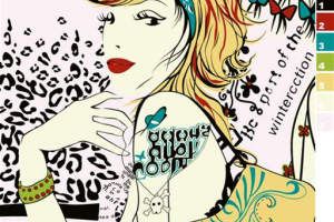 复古波普风服装印花素材图，适用于T恤与连衣裙面料印花设计