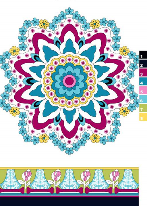 复古曼陀罗花卉面料印花素材,适用于服装印花设计与数码印染