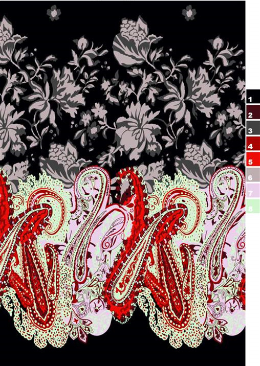 复古花卉与佩斯利纹样结合的服装印花素材,适用于高端面料印花设计