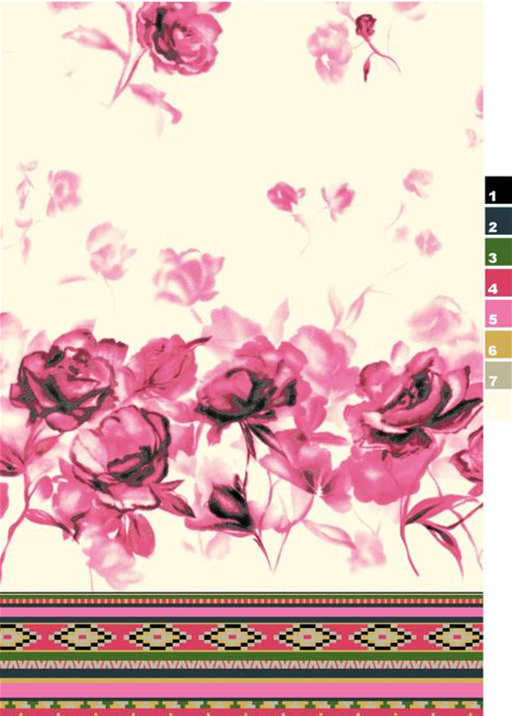 柔美粉红玫瑰面料印花素材,适用于女装服装印花设计