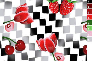 樱桃草莓郁金香格纹面料印花素材，清新活泼服装印花设计图