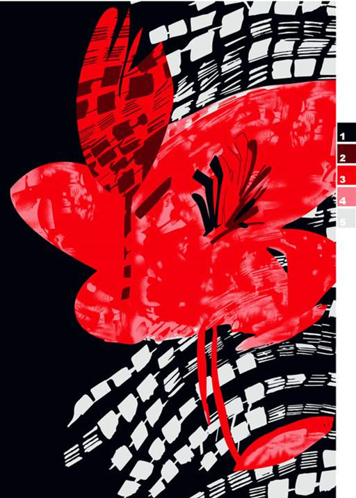 红黑几何花卉面料印花素材,适用于服装印花设计的高对比度艺术花型