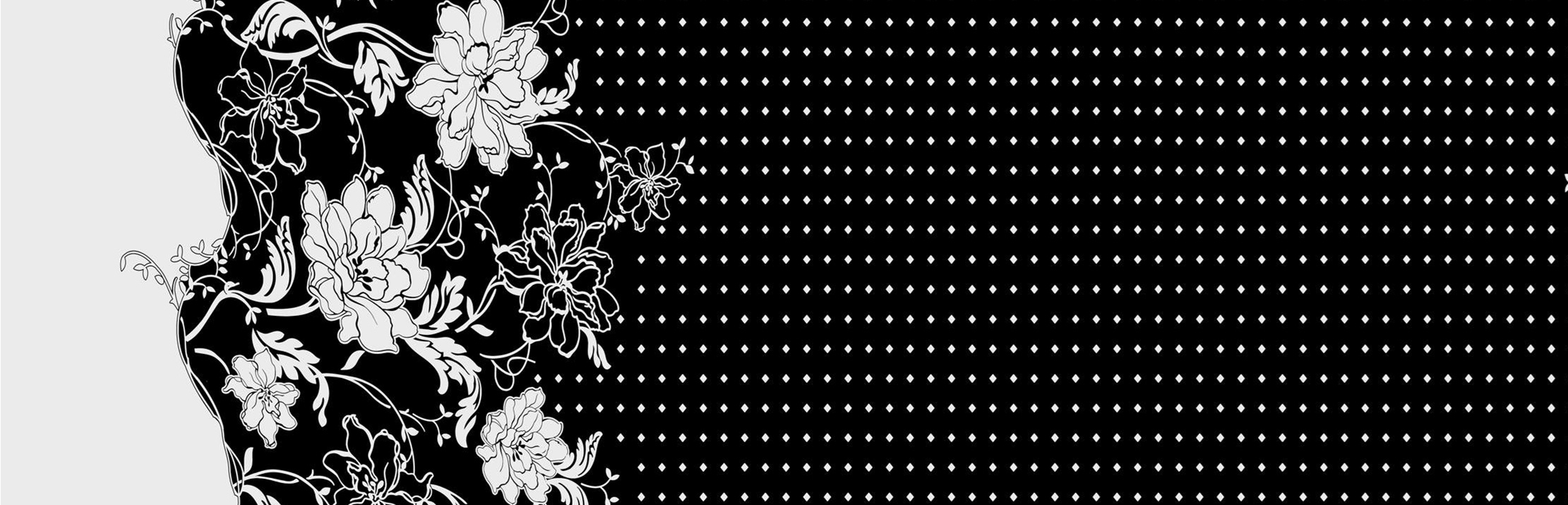 黑白花卉线条风面料印花素材,适用于服装印花设计