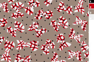 红白格纹蝴蝶结波点面料印花素材，适用于服装印花设计