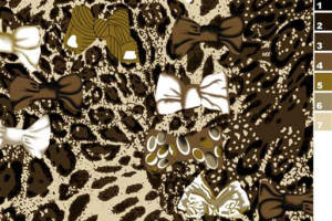 豹纹底纹搭配立体蝴蝶结印花面料，适用于服装印花设计的高清素材图