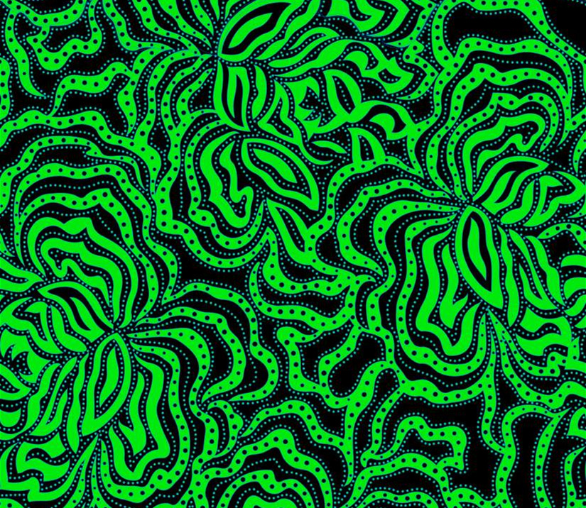 荧光绿波浪花卉面料印花素材,适用于潮牌服装印花设计