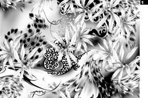 黑白写意花卉与豹纹融合的服装印花素材，适用于高端面料印花设计