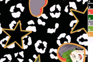 黑白豹纹底+爱心星星拼贴风服装印花素材，适合潮牌T恤与街头服饰设计