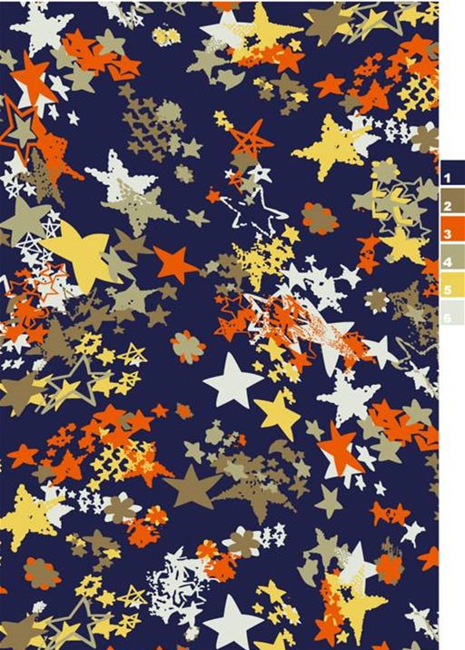 深蓝底星形混搭面料印花素材,适用于休闲服装印花设计