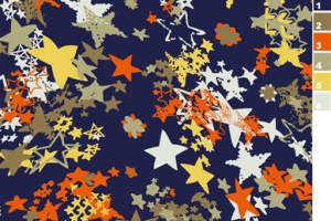 深蓝底星形混搭面料印花素材，适用于休闲服装印花设计