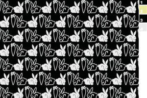 黑白简约兔子胡萝卜图案面料印花素材，适用于儿童服装印花设计