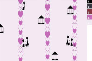 浪漫猫咪与爱心垂链图案面料印花素材，适用于女装T恤与童装服装印花