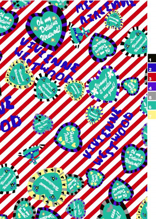 红白条纹撞色心形文字印花面料印花素材,适用于服装印花设计