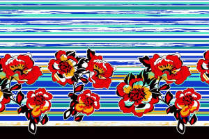 复古花卉条纹面料印花素材，适用于服装印花设计与数码印染