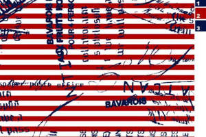 红蓝条纹手写涂鸦风面料印花素材，适用于服装印花设计