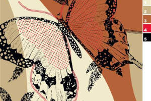 复古手绘蝴蝶图案面料印花素材，适用于服装印花设计