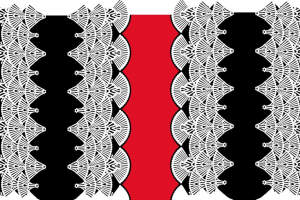 黑白扇形几何纹样面料印花素材，适用于服装印花设计