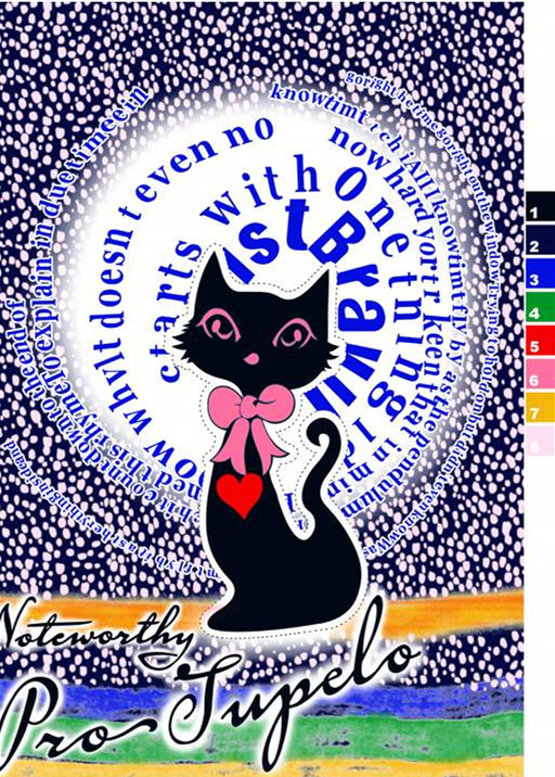 黑猫爱心主题面料印花素材,适合T恤与童装服装印花设计