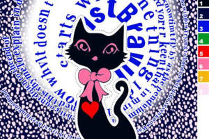 黑猫爱心主题面料印花素材，适合T恤与童装服装印花设计