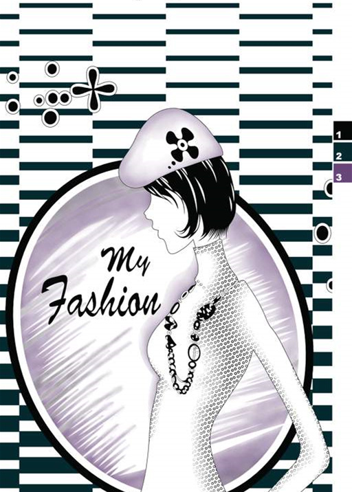 简约时尚黑白条纹背景下的服装印花素材图,适用于面料印花设计