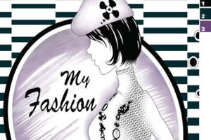 简约时尚黑白条纹背景下的服装印花素材图，适用于面料印花设计