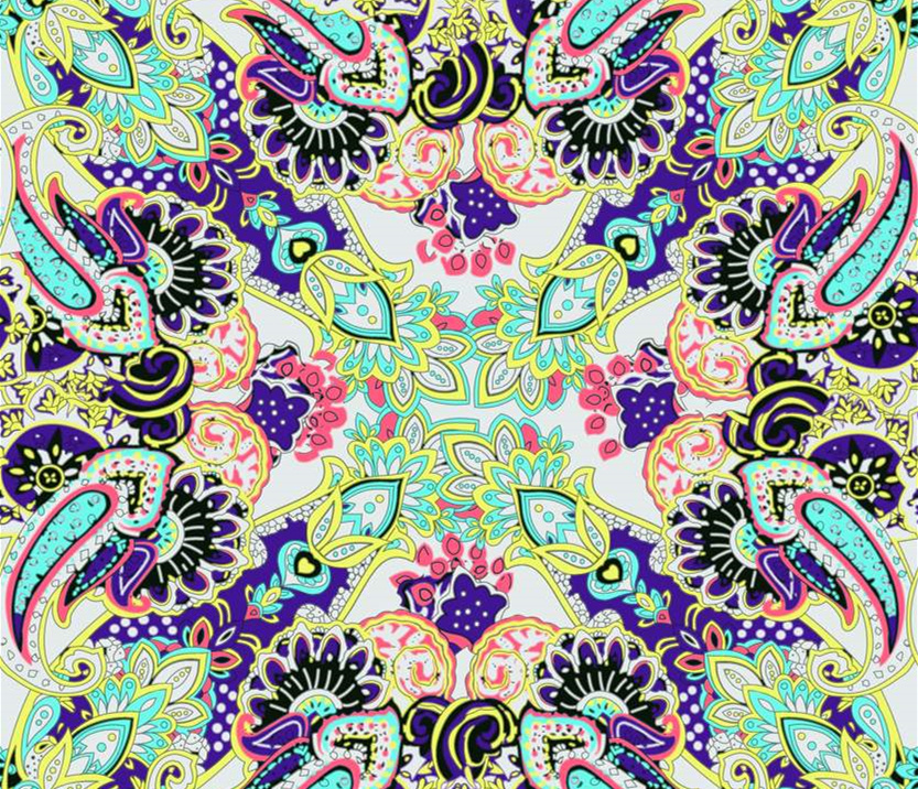 高饱和度佩斯利花卉面料印花素材,适用于时尚服装印花设计