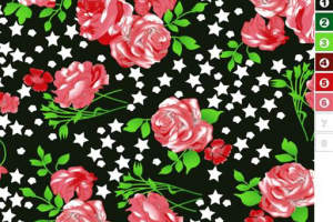 黑底粉玫瑰星点面料印花素材，适用于服装印花设计与数码印染