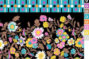 复古花卉与几何条纹结合的服装印花素材，适用于面料印花设计