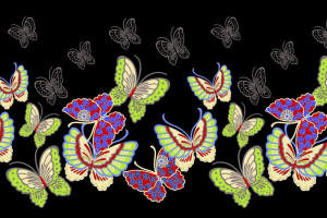 复古蝴蝶花卉图案面料印花素材，适用于服装印花设计与数码印染