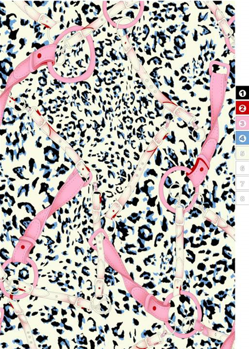 豹纹底粉白马具图案面料印花素材,适用于时尚服装印花设计