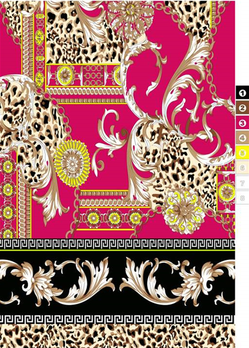 高饱和豹纹巴洛克风面料印花素材,适用于时尚服装印花设计