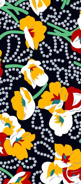 复古波点花卉面料印花素材,适用于服装印花设计与数码印染