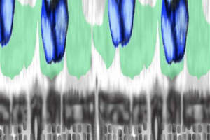 蓝绿晕染抽象花卉面料印花素材，适用于春夏服装印花设计