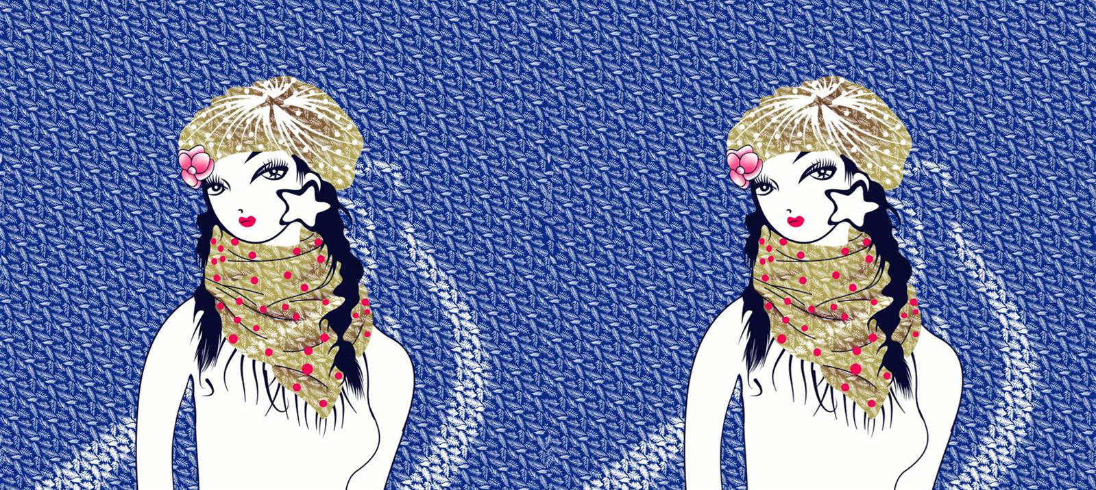 复古少女风面料印花素材,适用于服装印花设计与针织布料应用