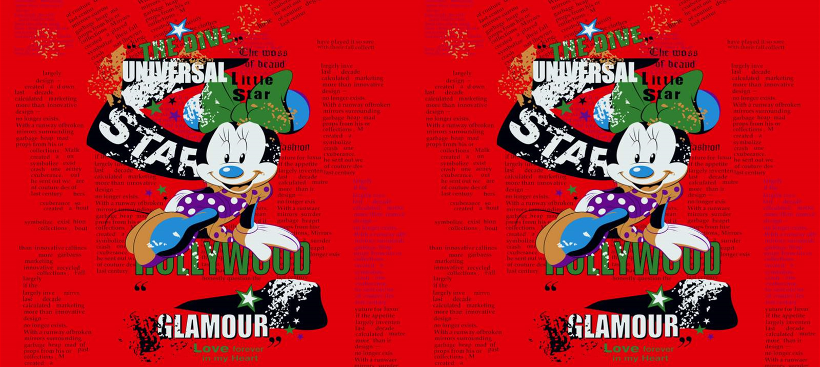 复古潮流米妮主题面料印花素材,适用于服装印花设计与T恤图案创作