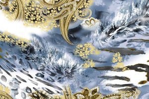 高级感面料印花素材：金色佩斯利与豹纹融合服装印花设计