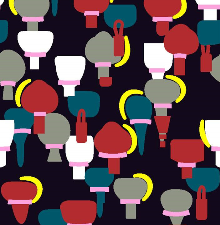 抽象几何灯笼图案面料印花素材,适用于服装印花设计