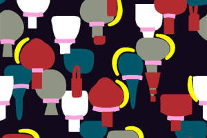 抽象几何灯笼图案面料印花素材，适用于服装印花设计