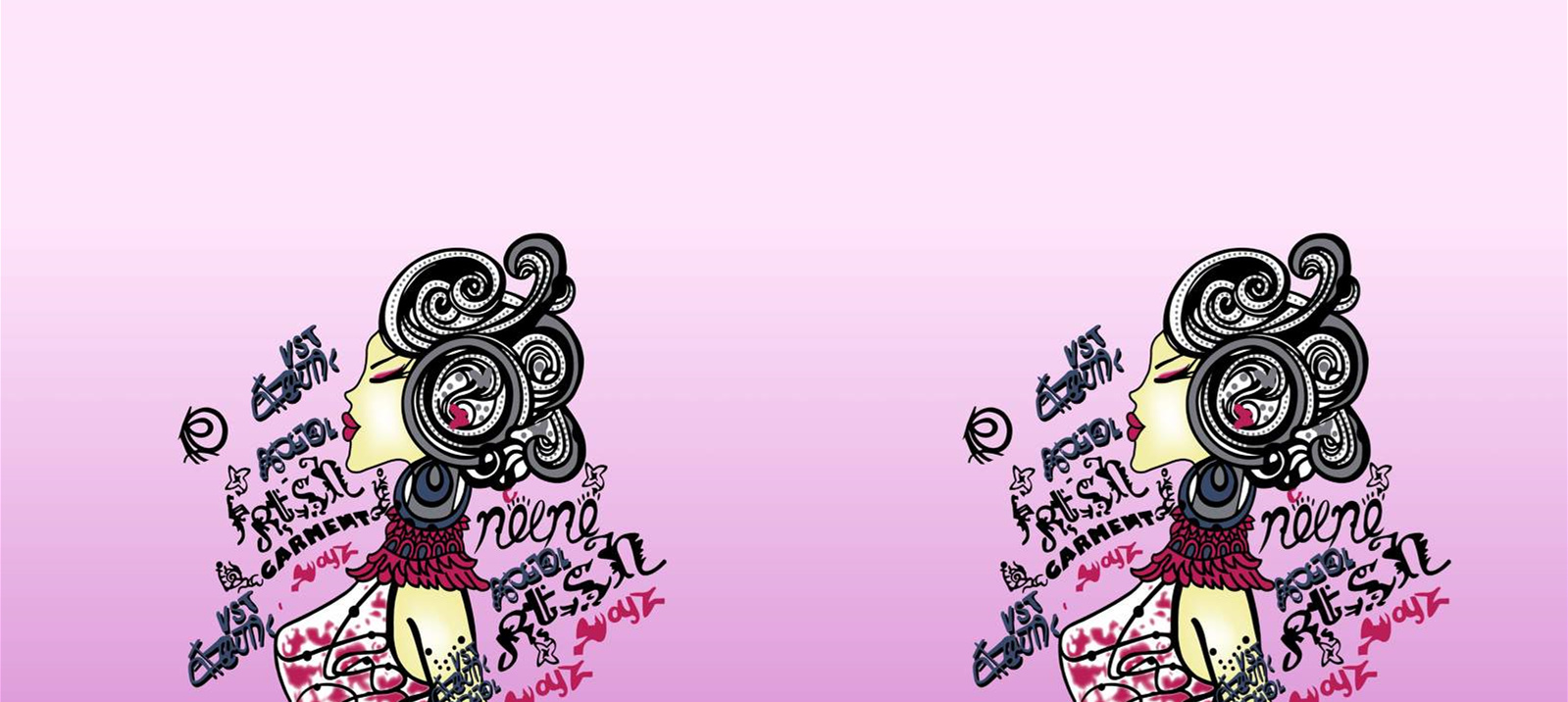 复古手绘风女性侧影面料印花素材,适用于服装印花设计